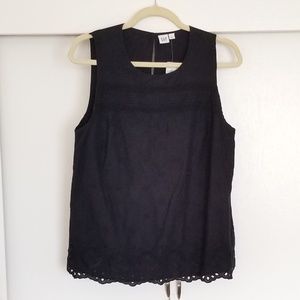 NWT GAP Black Embroidered Sleeveless Top Size M